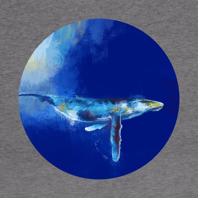 Deep Blue Whale - Ocean Digital Art by Flo Art Studio